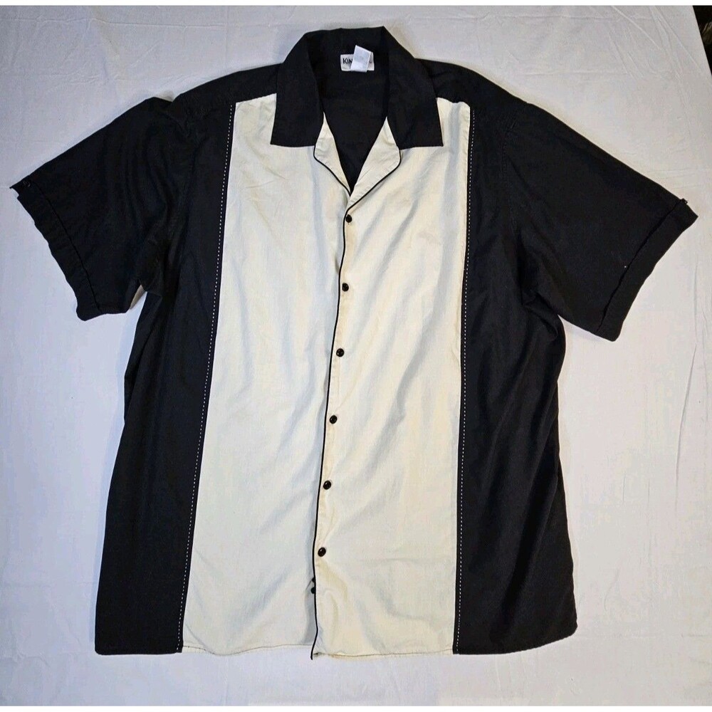 KingSize Shirt Men 3XL Tall Black White Bowling Button Retro Charlie Sheen 3XLT